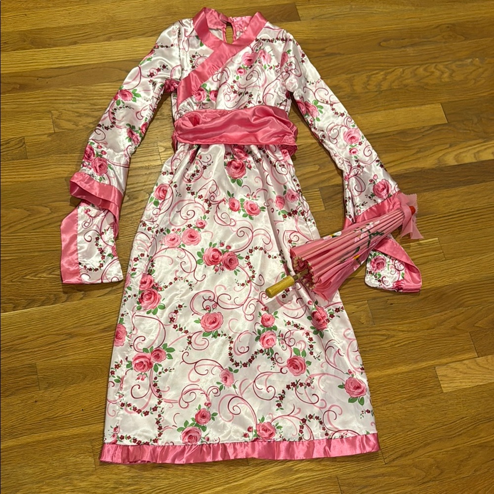Pink Floral Kimono and Parasol - girls medium
